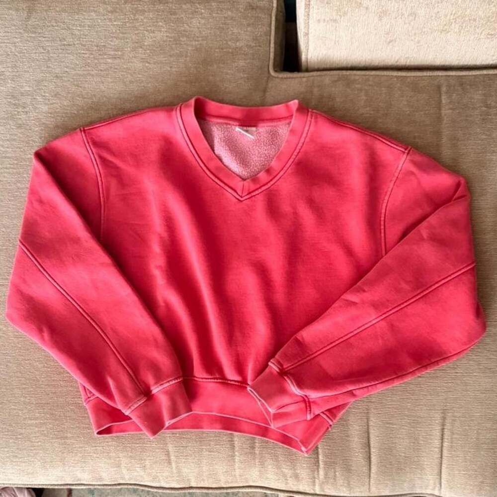 Vintage Washed Pink V-Neck Cropped Sweatshirt